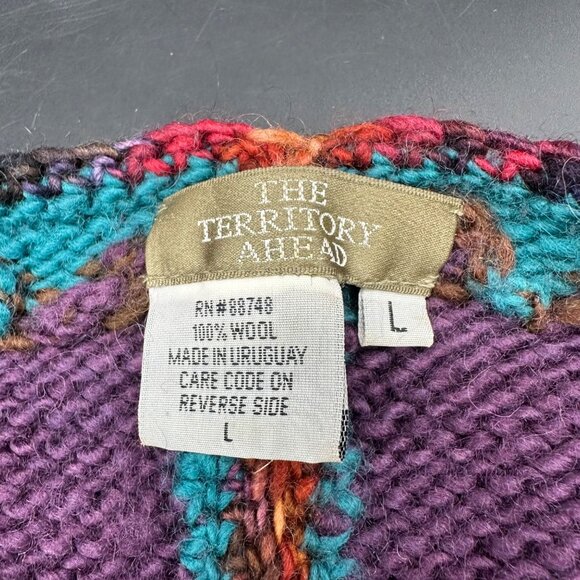 Purple Sweater Cable Knit Wool Large Womens Aztec The Territory Ahead V-Neck - Picture 4 of 8